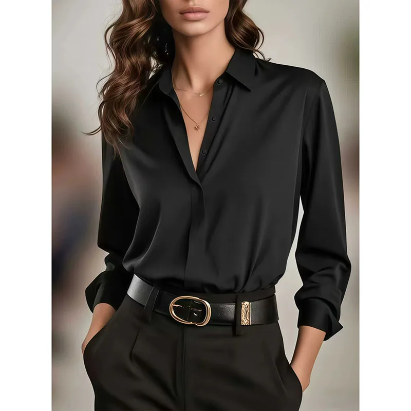 2026 New Women's Long-sleeved Shirts Elegant Office Button Lapel Commuting Blouses Ladies 9 Colors Classic Versatile Basic Shirt