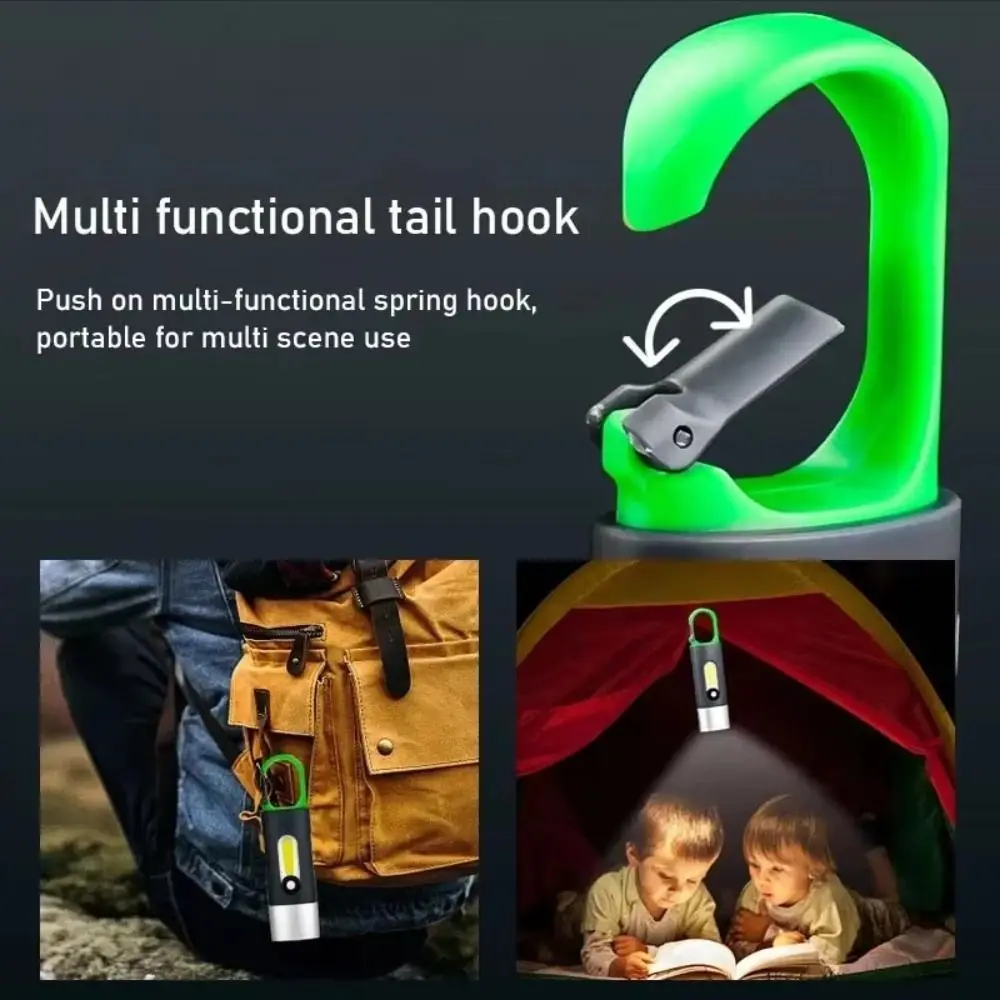 

Red Blue Warning Light Zoomable Flashlight Waterproof Portable Hook Rechargeable Flashlight Seven Speed Mode