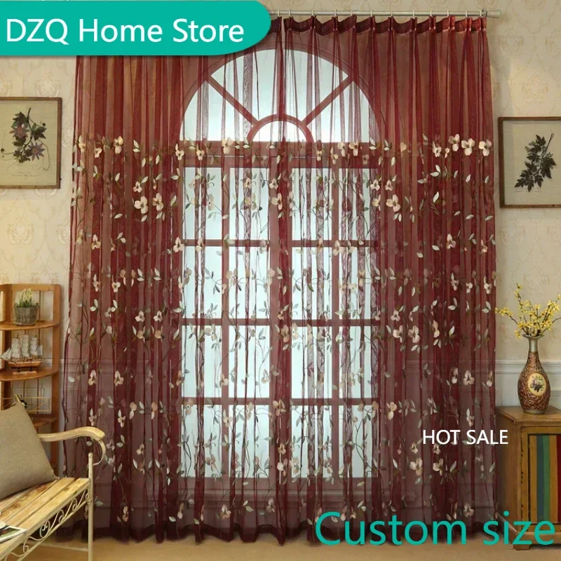 

Red Embroidered Flower Pattern with Chinese Style Curtains for Living Room Bedroom Dining Room Thermal Insulation Premium Sheer