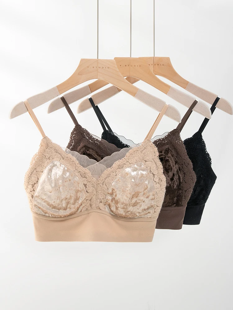 Puro desejo renda push-up bralette outono inverno quente veludo sem fio suporte lateral tubo superior camisola