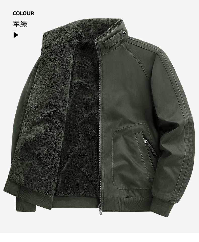 New Autumn Winter Men Washed Cotton Reversible Flight Jacket Lamb Fleece Fleece Lined Thick Warm Outerwear For Middle Aged Male