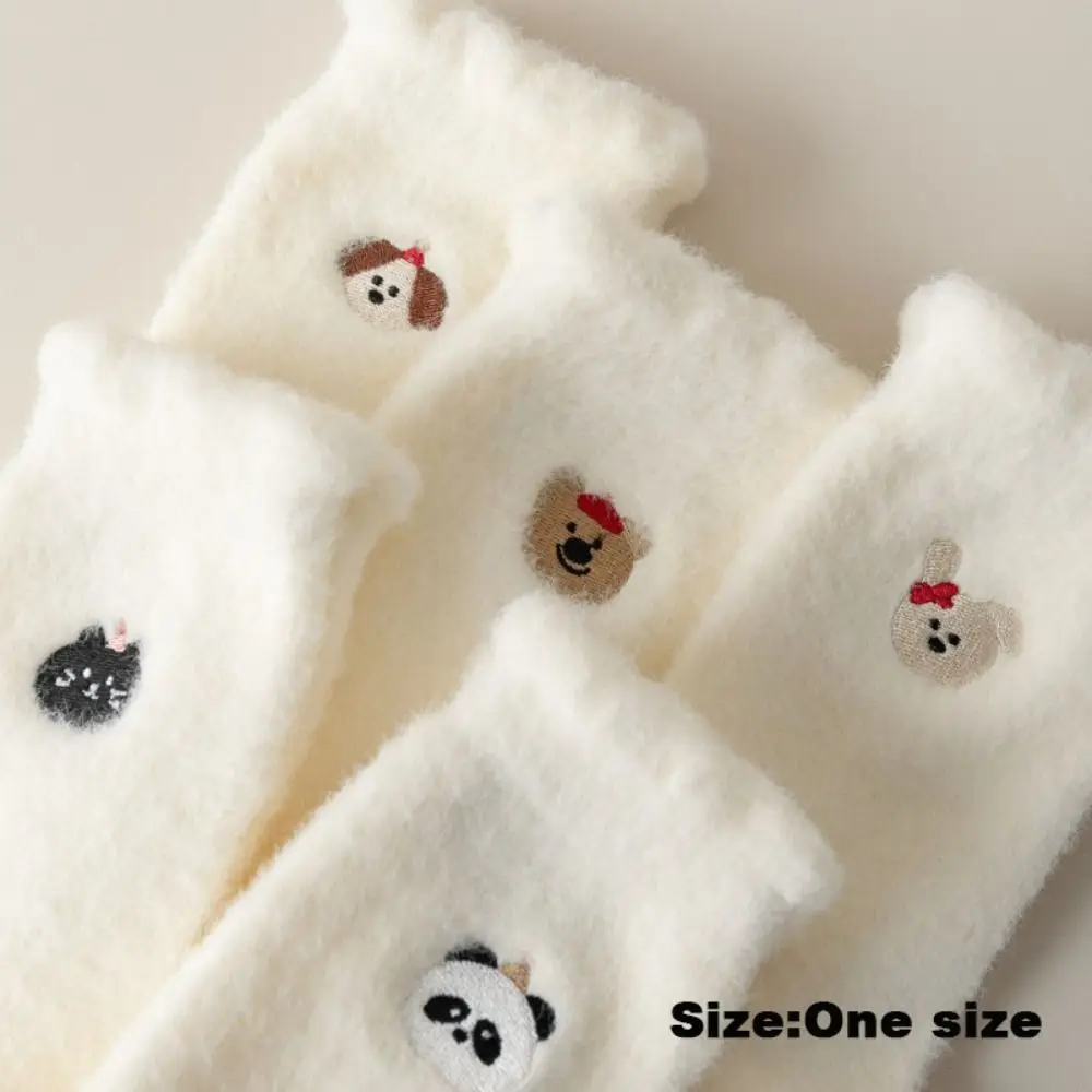 Cute Cartoon Mink Velvet Socks Anti-slip Thermal Floor Plush Sock Thicken Winter Warm Fluffy Mid Socks