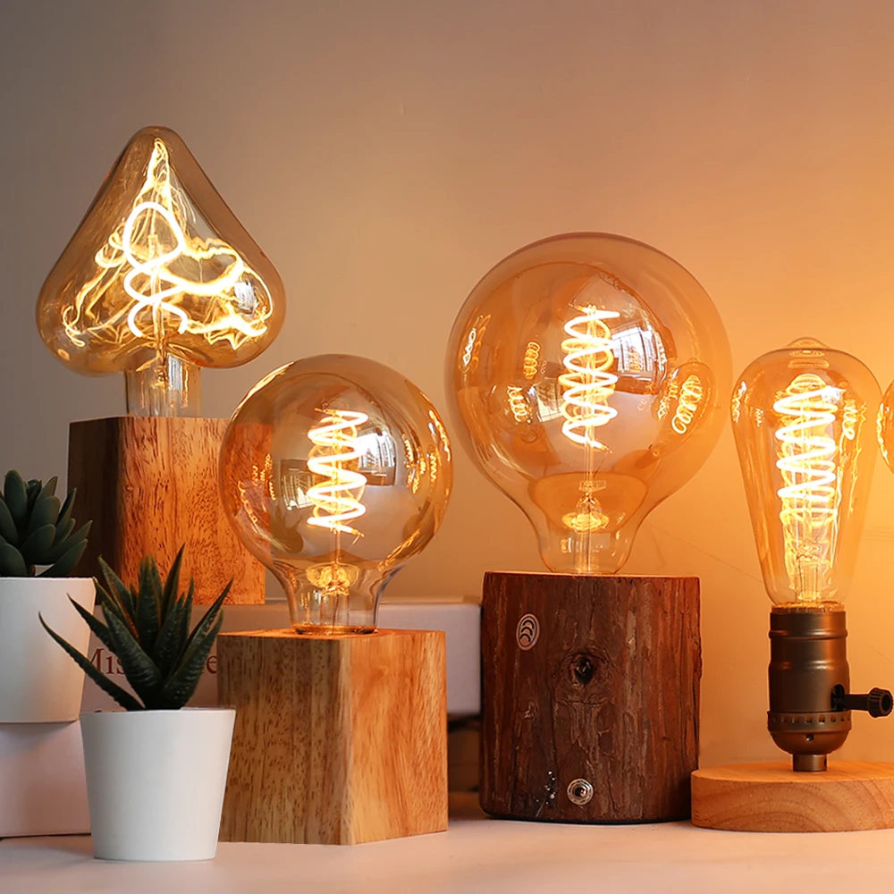 

Retro Edison E27 E14 LED Light Bulb 220V Diamond Love ST64 A60 G80 G95 G125 T185 Vintage Glass Bulb Lamp For Home Decor Lighting