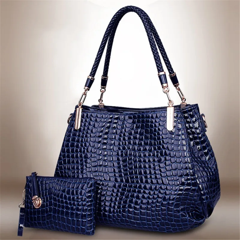 2Pcs Women Luxury Handbag Zip Shoulder Bags For Women 2024 Soft Crocodile Pattern Leather Portable Shopping Totes Bolso Mujer