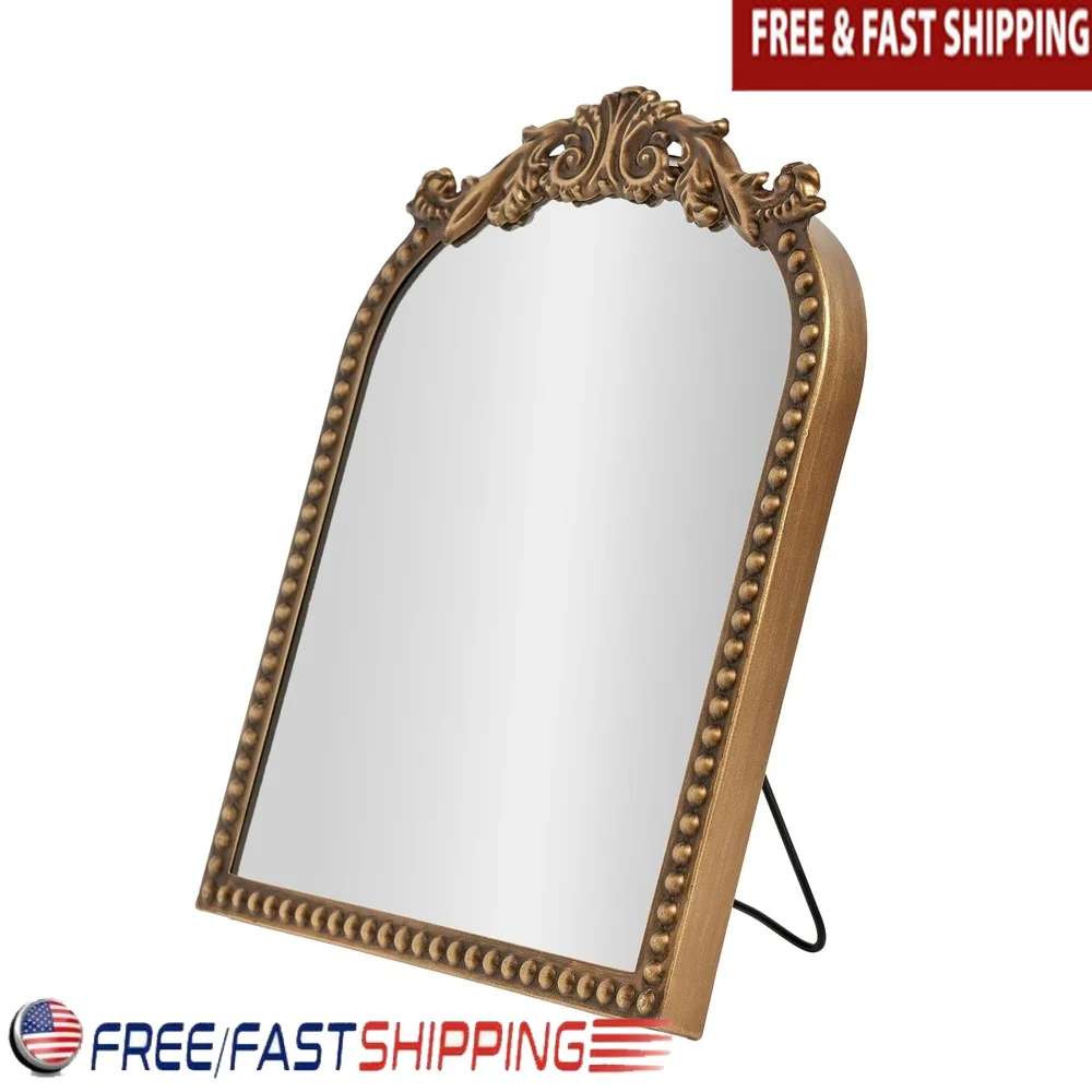 

Золотая филигранная арка, настольное зеркало, регулируемая подставка, элегантный декоративный акцент для гостиной, спальни, прихожей, классический дизайн
