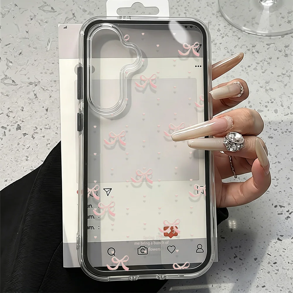 Cute Pink Bow Soft Phone Case For Samsung A57 A17 A07 A37 S26 Ultra S25 S24 A36 A56 A26 A16 Candy Color 2 IN 1 Transparent Cover - view 3