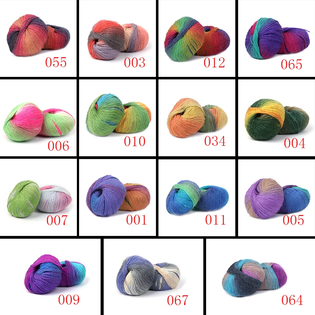 Hand-woven Rainbow Colorful Crochet Cashmere Wool Blend Yarn, Knitting Yarn, 1Ball, 50g