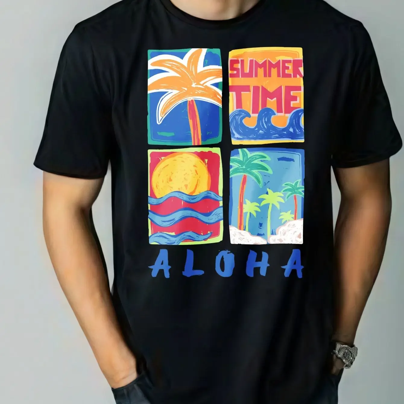 Men's 100% Cotton Hawaiian Style T-Shirt 