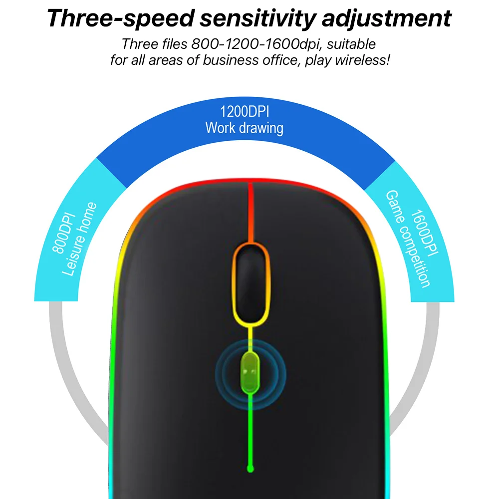 Mouse Bluetooth nirkabel untuk ponsel iPhone, iPad, Xiaomi SamSung, Mouse nirkabel, 2.4G, USB untuk komputer, Laptop, lampu belakang