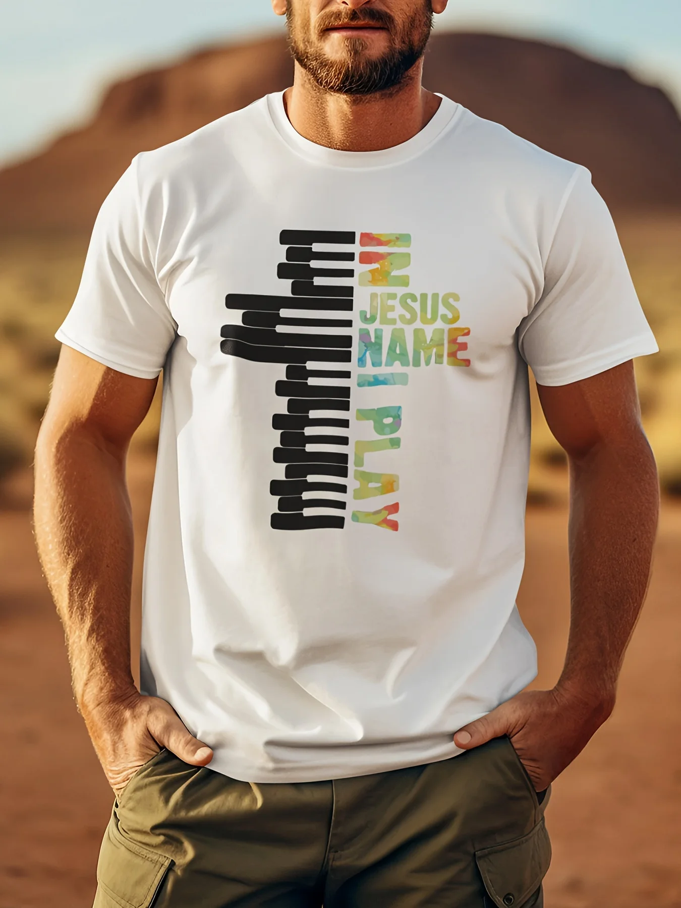 

Винтажная рубашка In Jesus Name Play Piano Christian Music - летняя мужская хлопковая футболка с короткими рукавами и принтом спереди