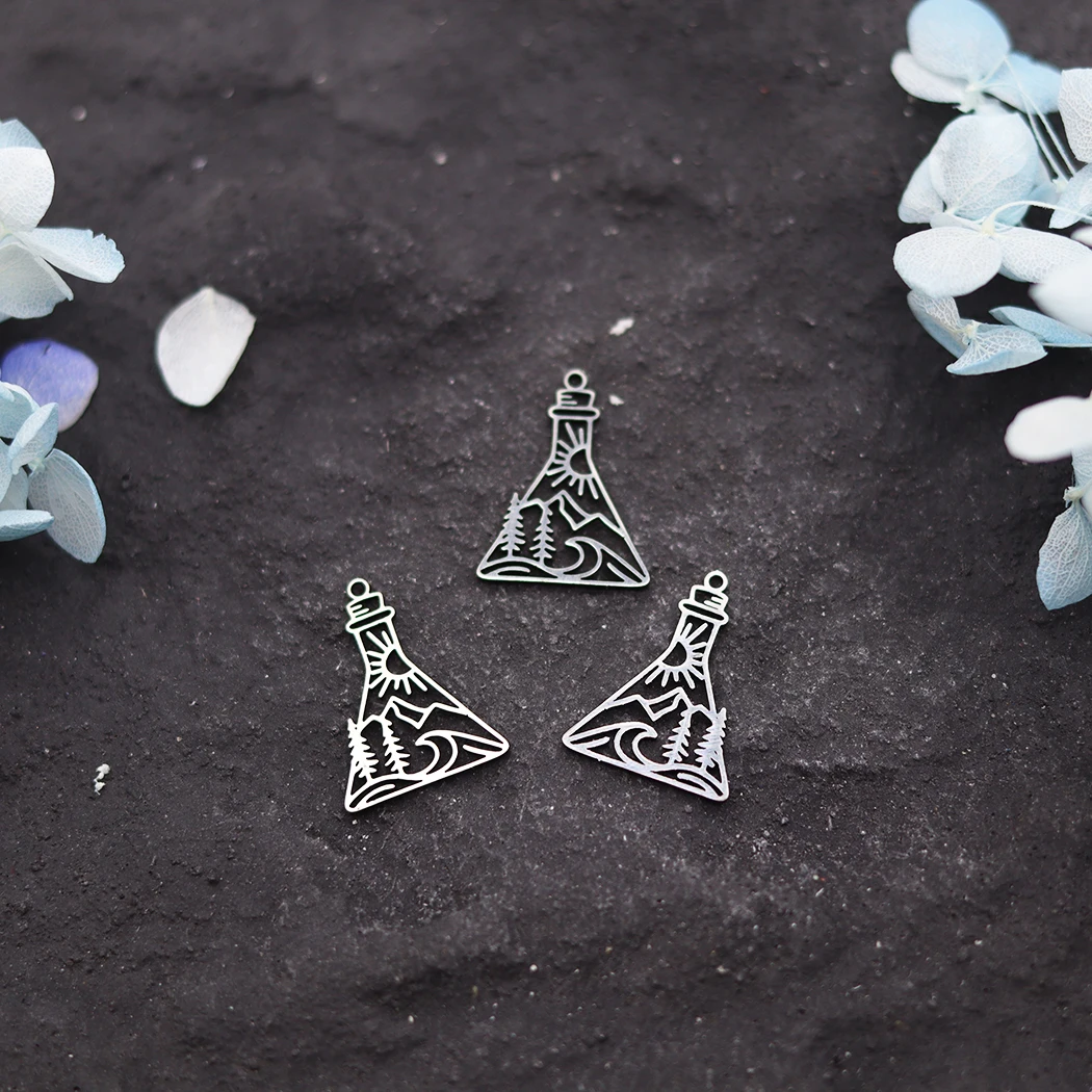 3pcs Flask Stainless Steel Charms Sun Mountain Sea Waves Tree Pendants For Necklace Earrings DIY Jewelry Making Handmade Craft