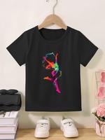 2025 Fashion Ballet Little Girl Printed Summer Boys and Girls Children's Short Sleeved Cotton Round Neck Loose Top