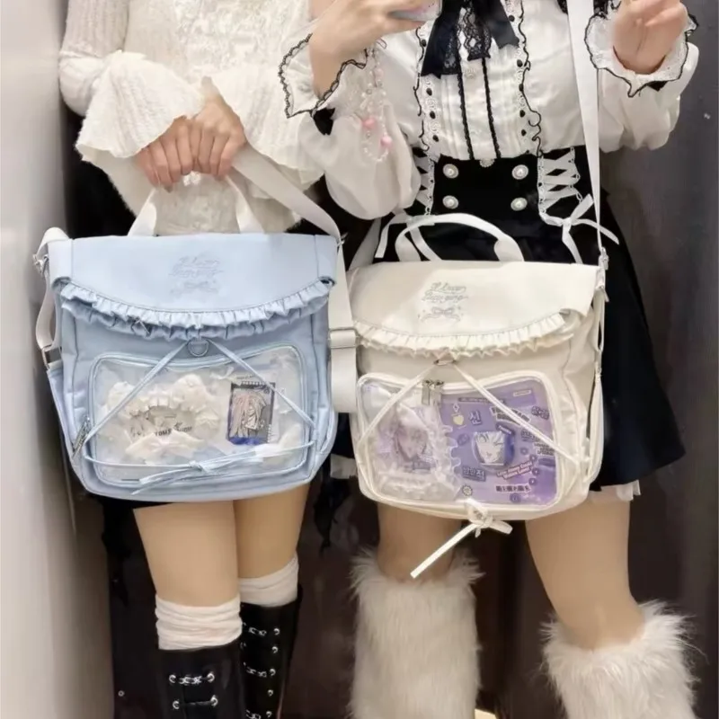 JIAERDI Ästhetischer japanischer Stil Itabag für Frauen Kawaii große Kapazität Schultasche Harajuku blaue Schleife Umhängetasche weibliche Y2k Tasche