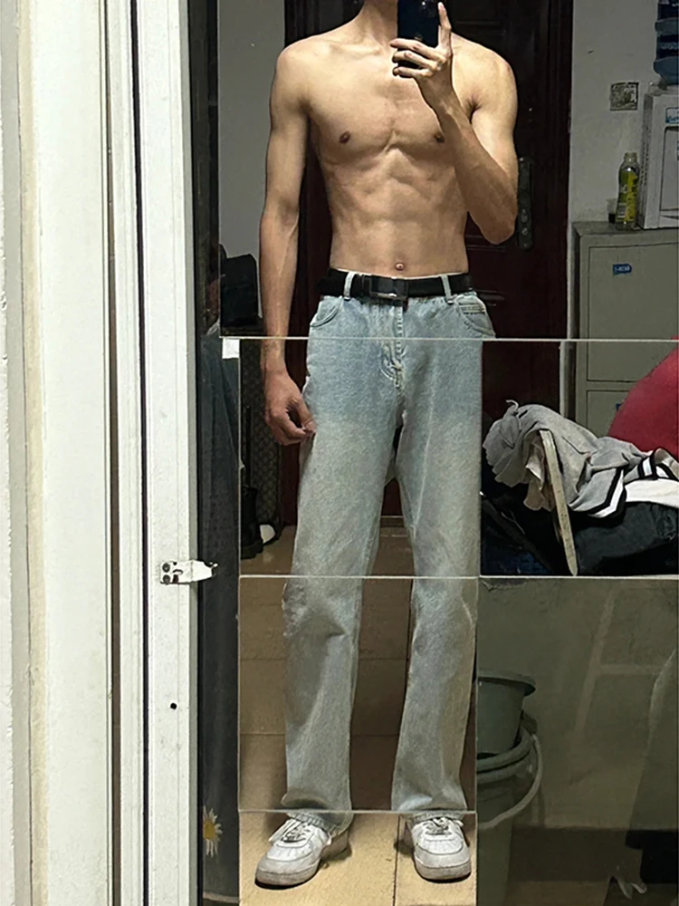 

Washed Yellow Mud Color Men's Jeans Straight Leg Long Pants Youth Fashion Workwear Casual High Street Autumn Seasonal Trousers