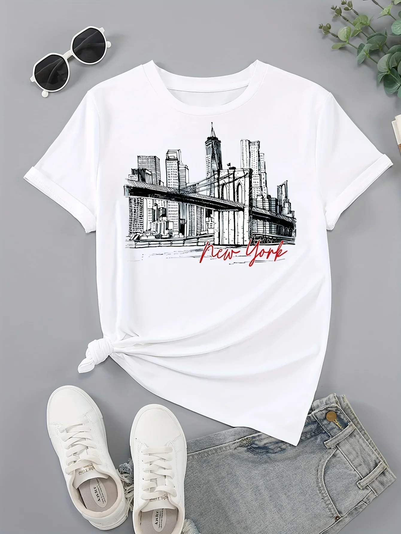 Ropa de verano para mujer ropa informal para mujernueva camiseta estampada con cuello redondo pantalón corto informal Top