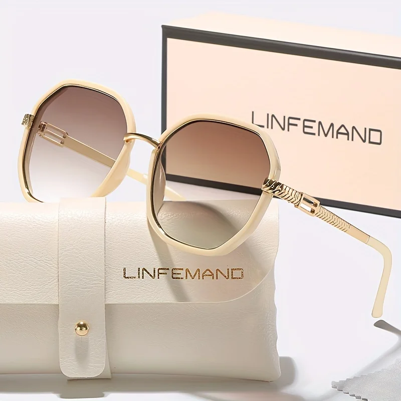 LINFEMAND Geometrische Farbverlaufsglas Lässige Sonnenbrille UV400 Hohlgeschnitztes Design Damenmode Brille Weihnachtsgeschenk