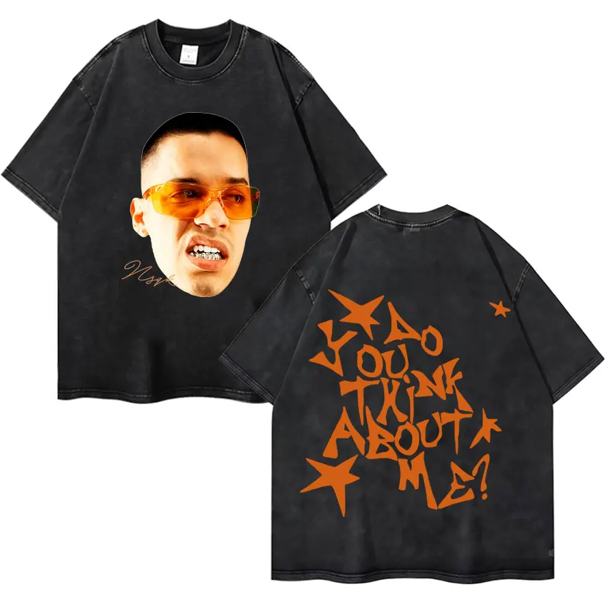 

Retro Rapper Nsqk Do You Think about Me Double Sided Graphics Washed T-shirt Mens Aesthetic Oversized T-shirts Loose Y2K Tshrits