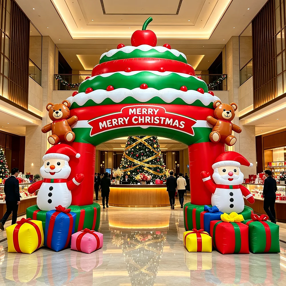 Wholesale Outdoor Backyard Decoration Advertising Blow up Entry Archway Santa Claus and Xmas Tree Christmas Inflatable Arch