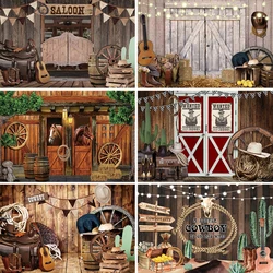 Laeacco Western Cowboy Photography Background Rustic Farm Wood Barn Door Kids Birthday Party Decor Backdrop Indoor Photo Studio