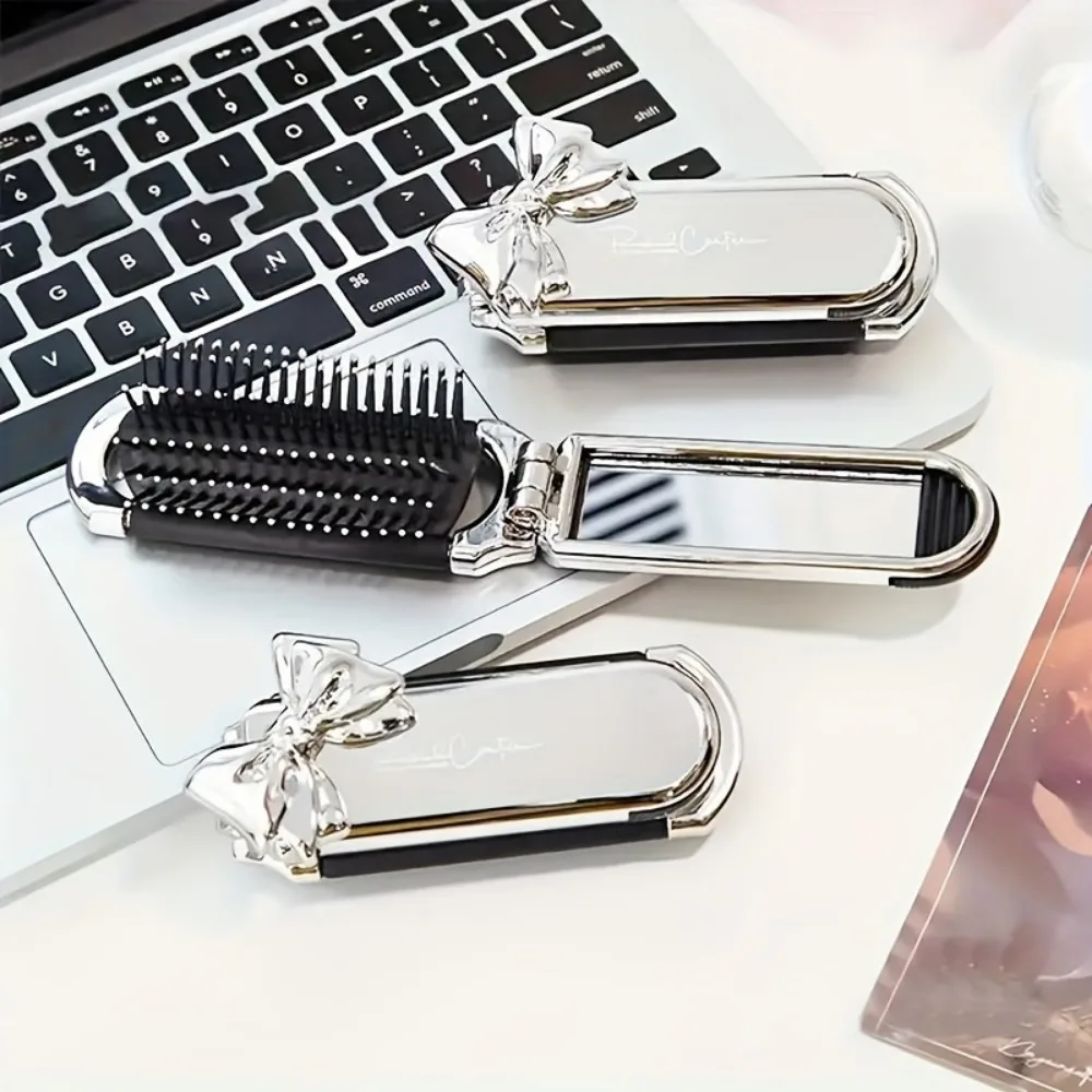1 Stück tragbare, stilvolle Mini-Klapp-Damenhaarbürste mit Gummiborsten für alle Haartypen, perfekt zum Reisen und Einkaufen – Detail 7