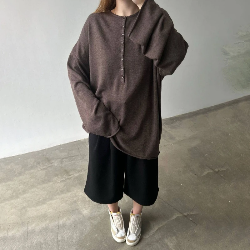 

Lazy Wind Long Sleeve Knit Top 2025 Spring and Autumn Thin Loose Casual Women's Pullover