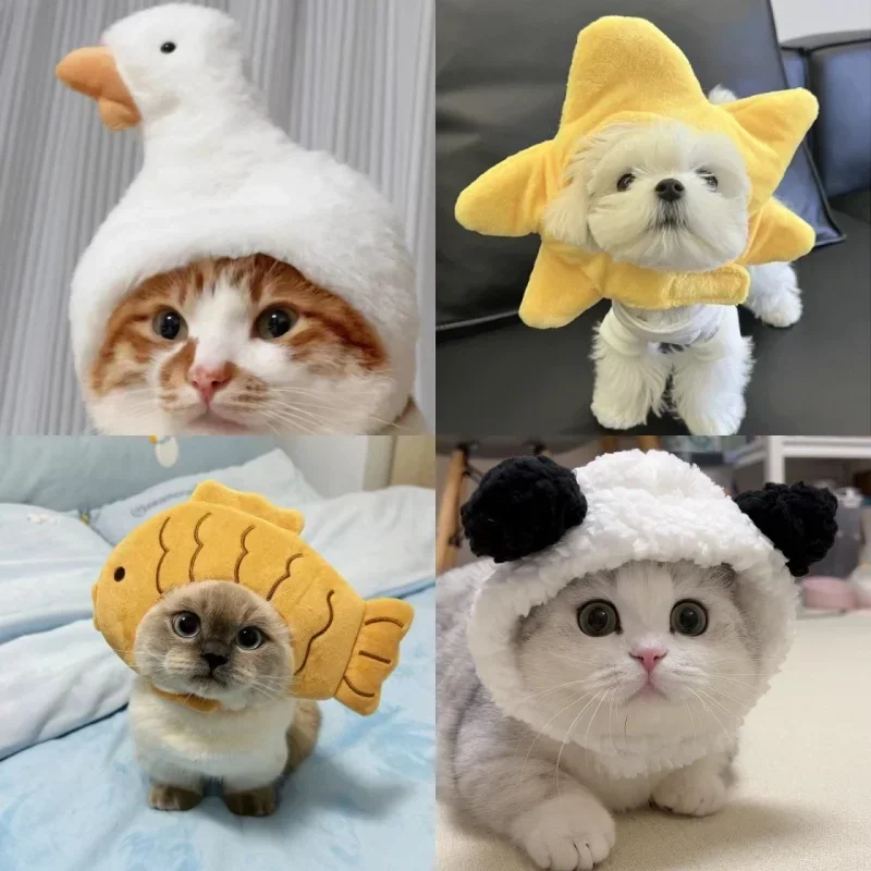 Funny Pet Headband Plush Yarn Cat Dog Cap Cute Panda Pig Pet Warm Pet Hat Chick Cosplay Supplies Headdress Costume