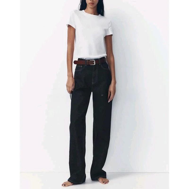 

Spring New Arrival Women's High Waist Wide Leg Long Jeans Casual Versatile Design 2569220 Comfortable Loose Fit Adult Jeans