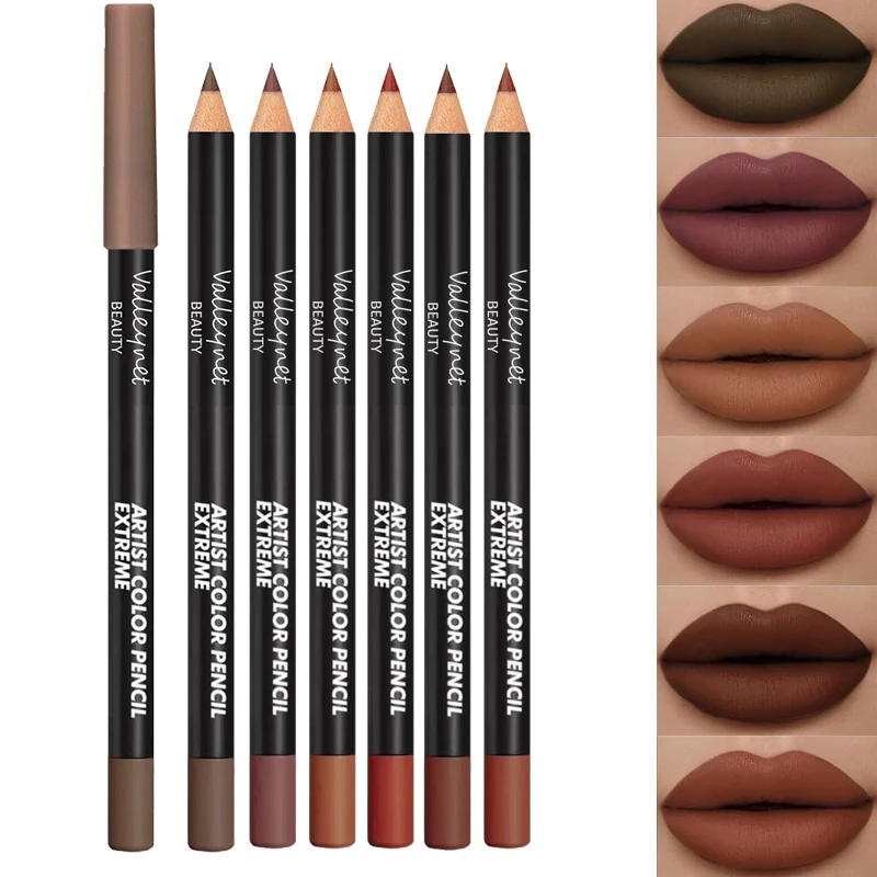 Ensemble de crayons à lèvres mats, teinte imperméable longue durée, lisse, hautement pigmentée, anti-taches, tasse antiadhésive, 6 pièces
