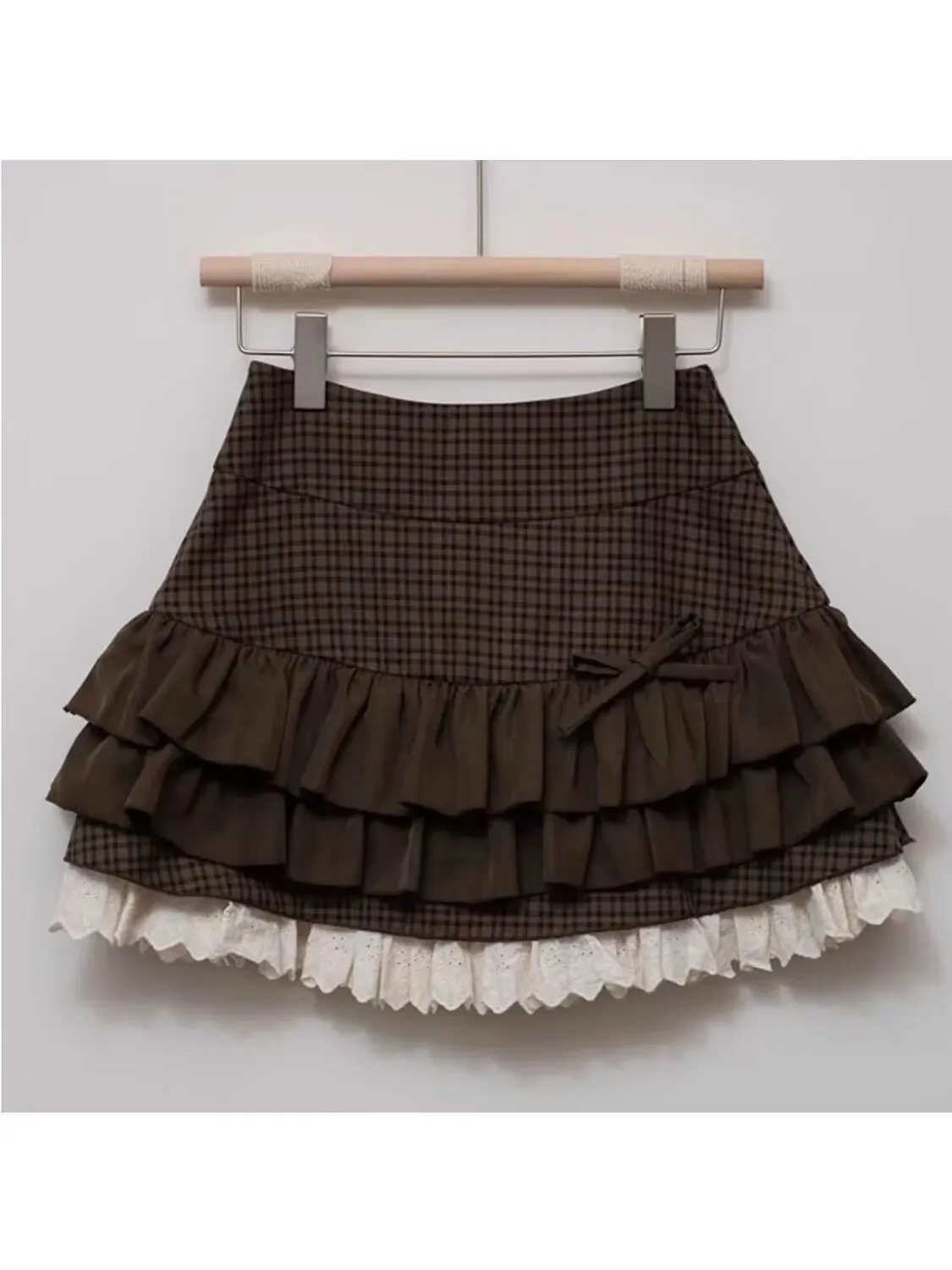 Japanese Lolita Mini Skirts Women's Kawaii Lace Patchwork Bow Cake Skirt High Waist Preppy Style All-Match A-Line Y2K Skirts