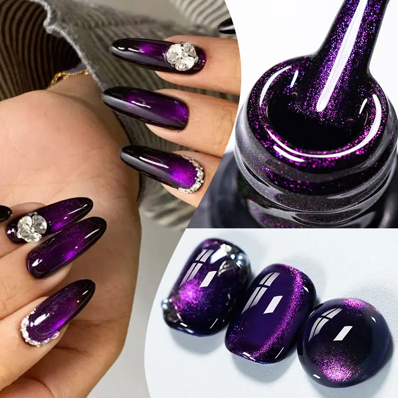Esmalte de uñas de Gel magnético con llama púrpura y dorada, efecto Aurora, Gel LED UV semipermanente, decoraciones artísticas para uñas, suministros para uñas, 7ml