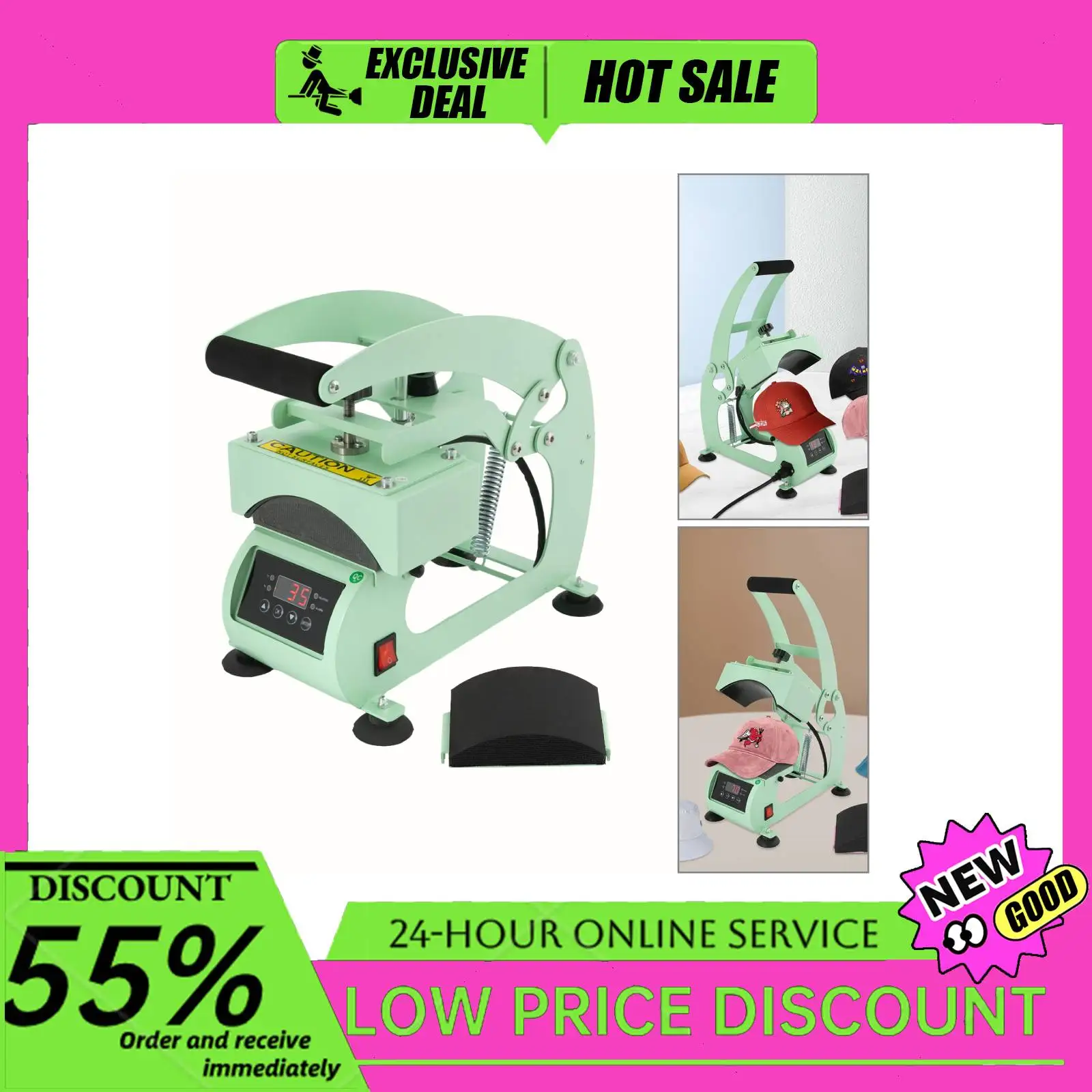 

Digital Hat Heat Press Machine Precise Temperature Control 0-999s Timer 2 Pads Safe for Multi Cap Commercial