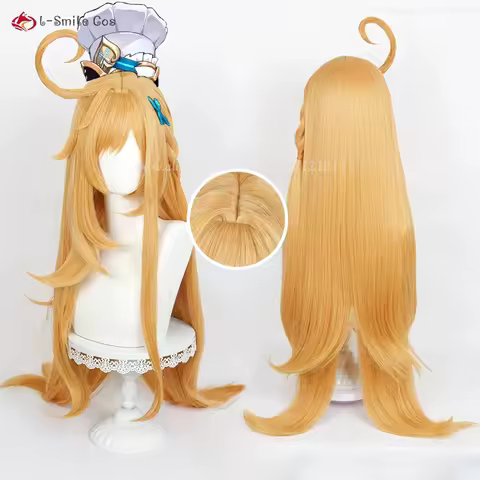 Escoffier Cosplay Wig 80cm Long Golden Yellow Wigs Cosplay Anime Cosplay Wig For Women Heat Resistant Synthetic Hair + Wig Cap