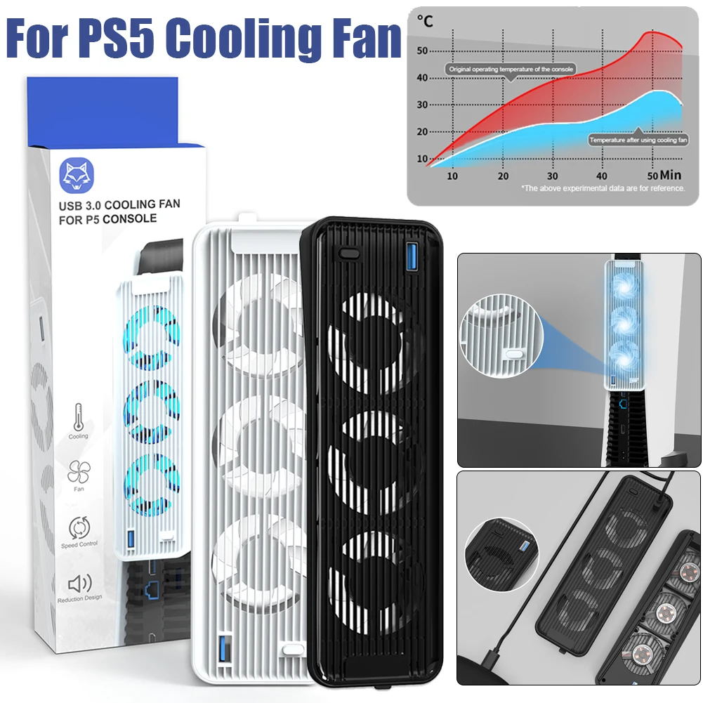 Для консольных охлаждающих вентиляторов PS5, тихий охлаждающий вентилятор, светодиодный 5500 об/мин с 3 вентиляторами для дисков PS5 и аксессуаров для консоли Digital Edition