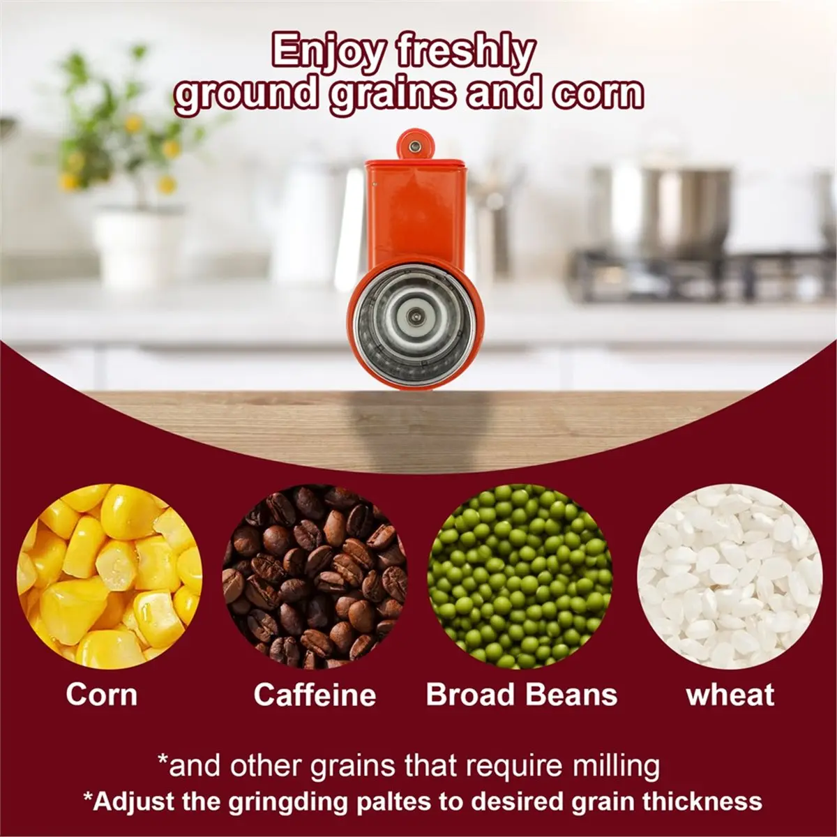 Rustproof Hand Crank Grain Mill with Table Clamp for Home and Commercial Use