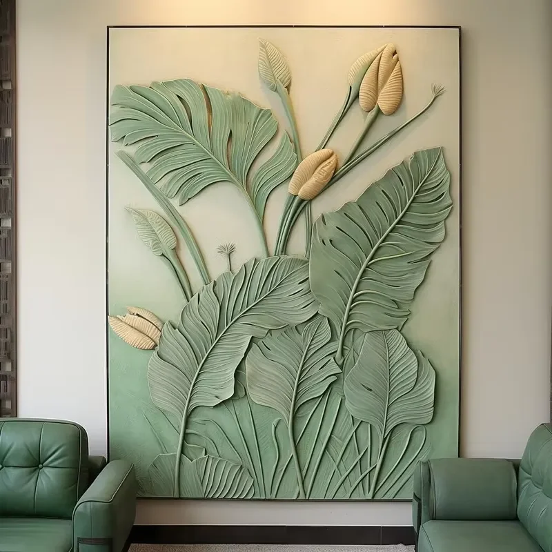 Interior Decoration Bedroom Exhibition Hall Wall Carving Art Green Plant Pattern Fiberglass Relief