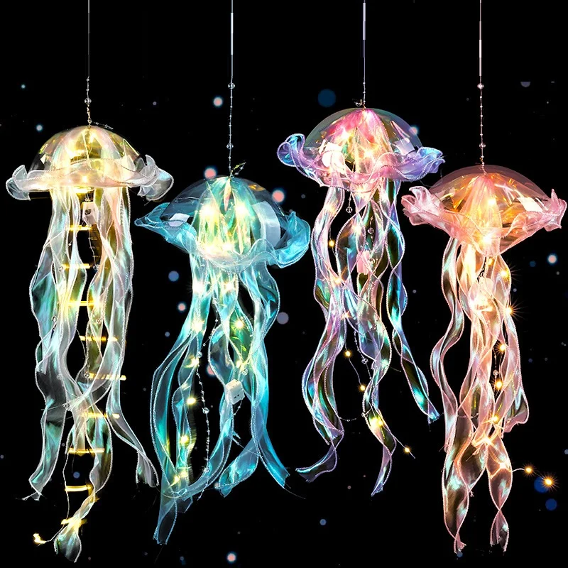 Jellyfish Night Light Lamp Portable Flower Lamp Room Atmosphere Lamp Bedroom Night Lamp Girls Gifts for Home Party Decoration