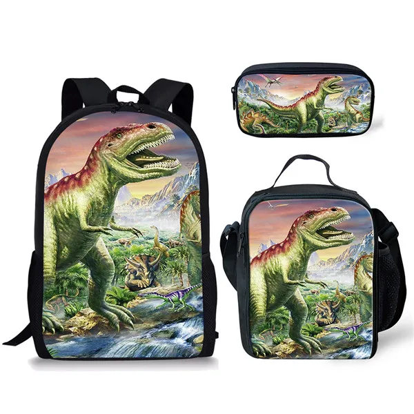 3 Stuks Jurassic Dinosaurus Print Schooltas Set Voor Tiener Jongens Meisjes Student Dagelijkse Opslag Campus Rugzak Lunch Tas Potlood Tas