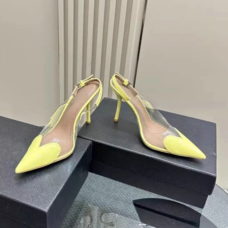 2026 New Women'S Heart Shape Sandals Summer French Toe Back Hollow Pointed Transparent Pvc Fashion Red High Heels