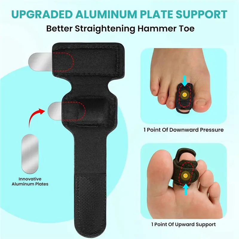 【ESSENTIALS】 Corrector alisador de dedos de martillo para mujeres y hombres - Envolturas de férulas de dedos ajustables de 8 piezas con soporte de placa de aluminio