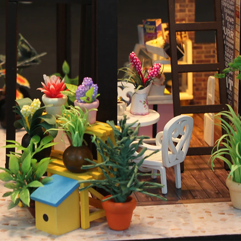 Деревянный кукольный домик, миниатюрный кукольный домик «сделай сам», комплект, креативная комната ручной работы с мебелью для романтического подарка на День святого Валентина, время кофе