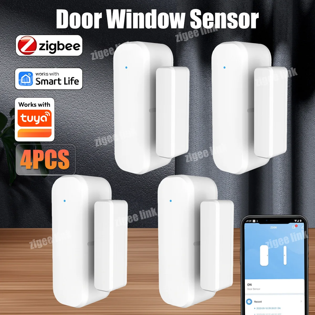 4pcs Zigbee Door Window Sensor Open Closed Detector Wireless Security Burglar For Tuya Smart Home Alarm Protection Need Gateway