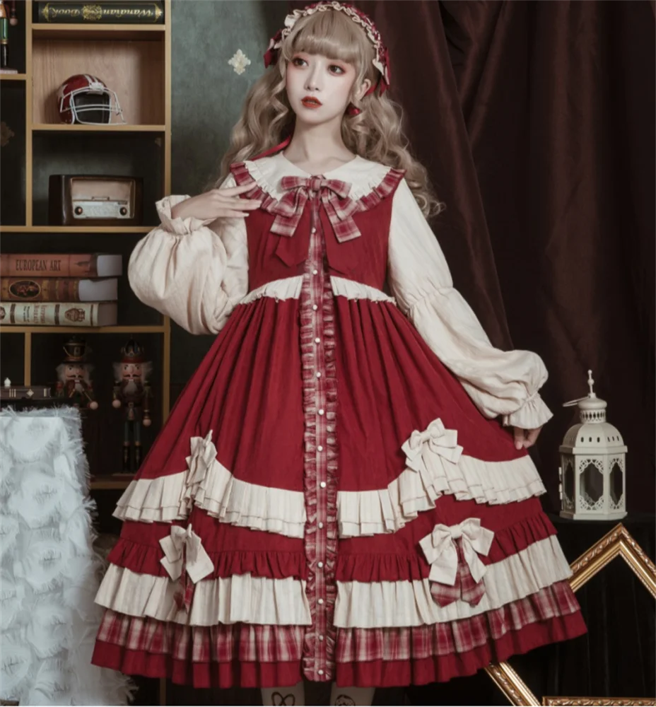 

Princess Tea Party Sweet Lolita Dress Vintage Lace Bowknot High Waist Victorian Dress Kawaii Girl Gothic Lolita Op Loli Cosplay