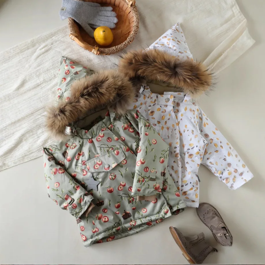 

Детское пальто на хлопковой подкладке, новинка 2025, а/с, детская теплая куртка с принтом, детская хлопковая куртка с капюшоном, уличная одежда для девочек