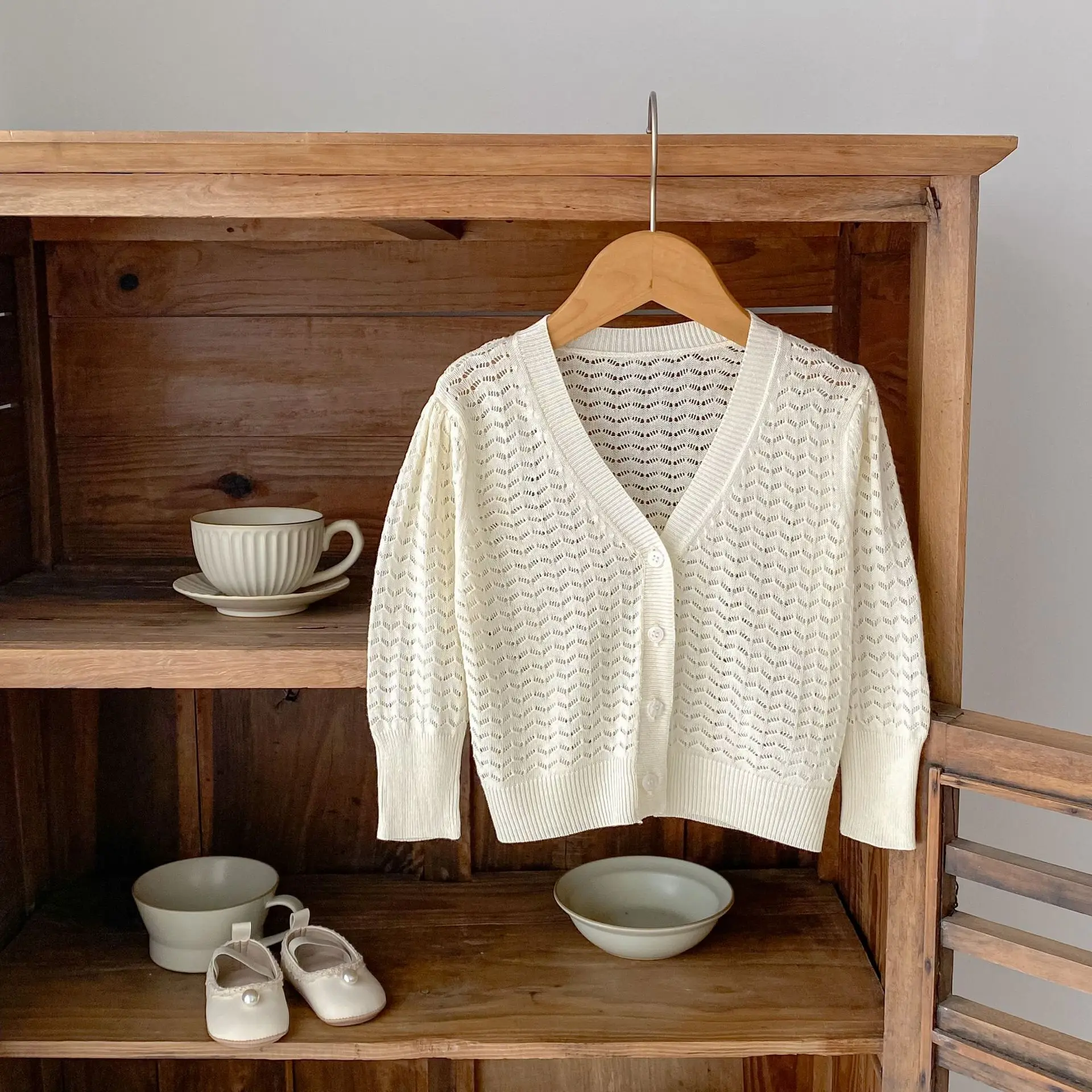 

Летняя верхняя одежда для девочек, солнцезащитный топ, рубашка с кондиционером, полый вязаный свитер, летний тонкий кардиган с длинными рукавами