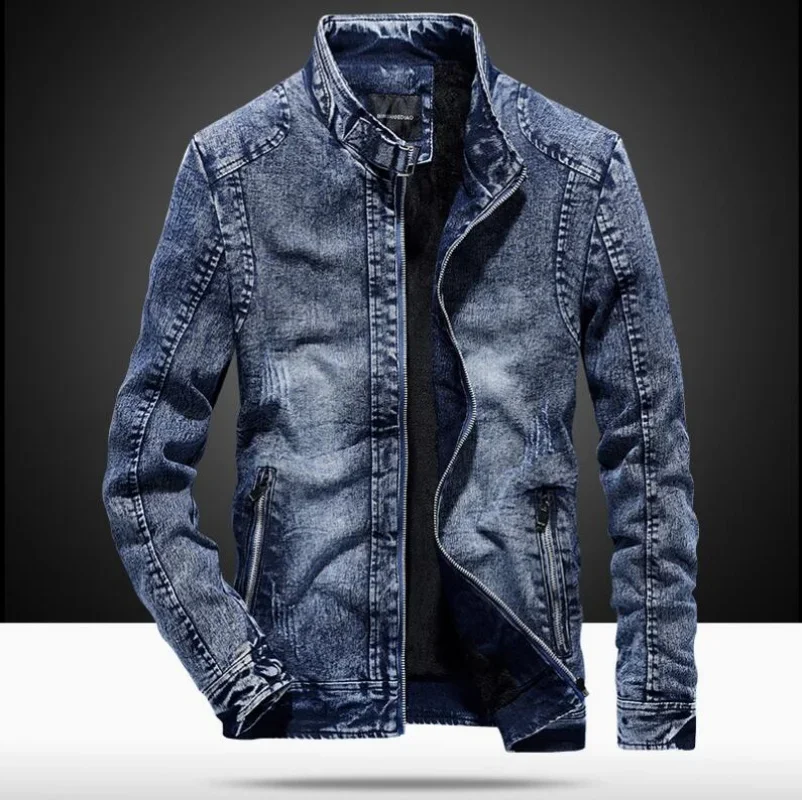 Autumn Winter Men's Denim Jackets Korean Fashion Slim Fit Mens Jacket High-quality Retro Cotton Thick Plush Warm Denim Jacke Men