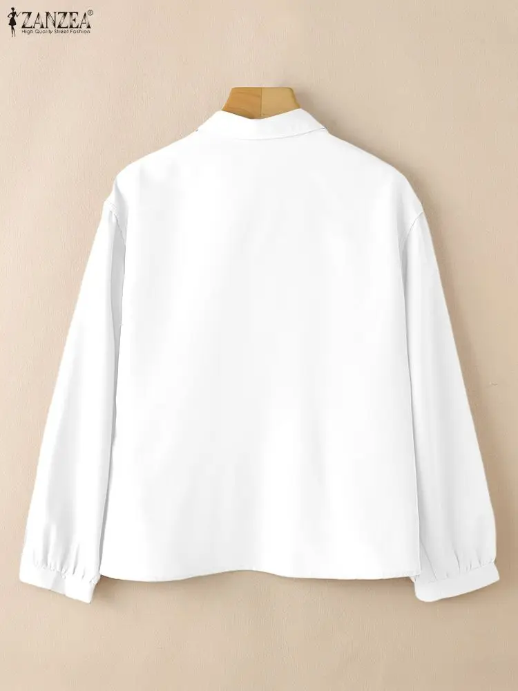 Zanzea moda feminina chique camisas turn-down colarinho manga longa botão up pintuck cor sólida topos outono 2025 roupas femininas S-3XL