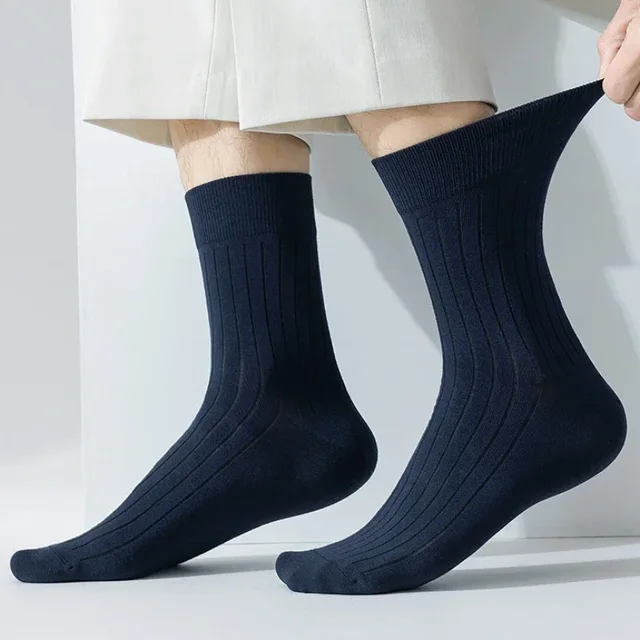 95% Pure Cotton Socks Men Business Dress Anti-bacterial Long Socks 2