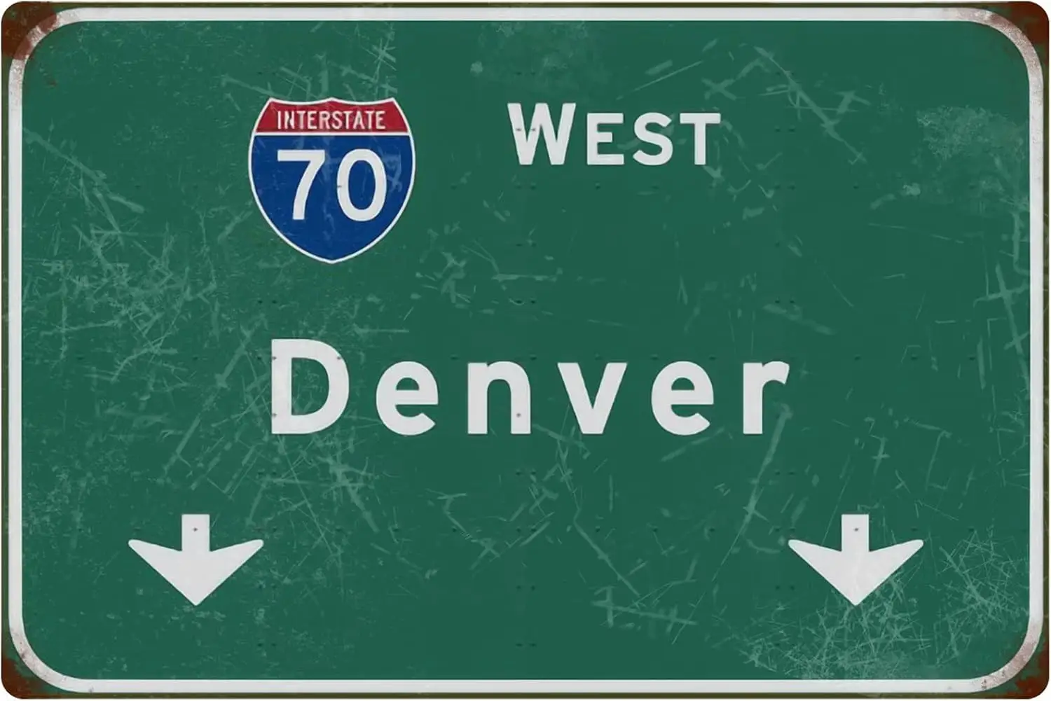 Tin Sign Retro West Denver Intercontinental 70 Road Sign Airport Highway Iron Sheet Sign Bar Club Wall Decoration 12x8 Inch Gift