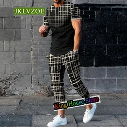 Chándal con estampado 3d para hombre, conjunto de 2 piezas, camiseta de manga corta, pantalón, ropa deportiva informal de gran tamaño