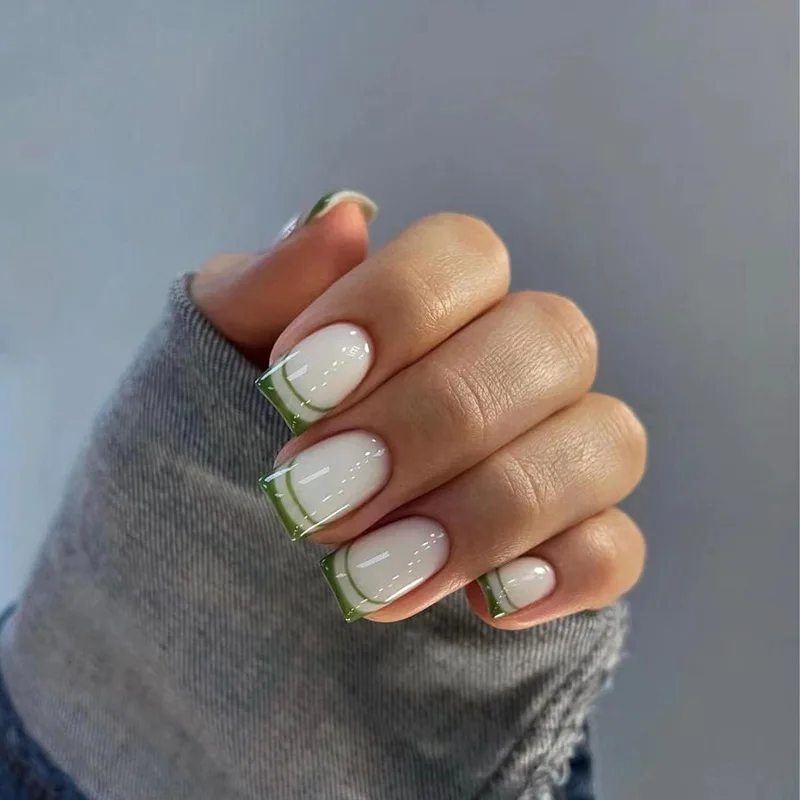 

Medium and long European square simple natural line French manicure wearing nail piece wholesale 24 pieces box